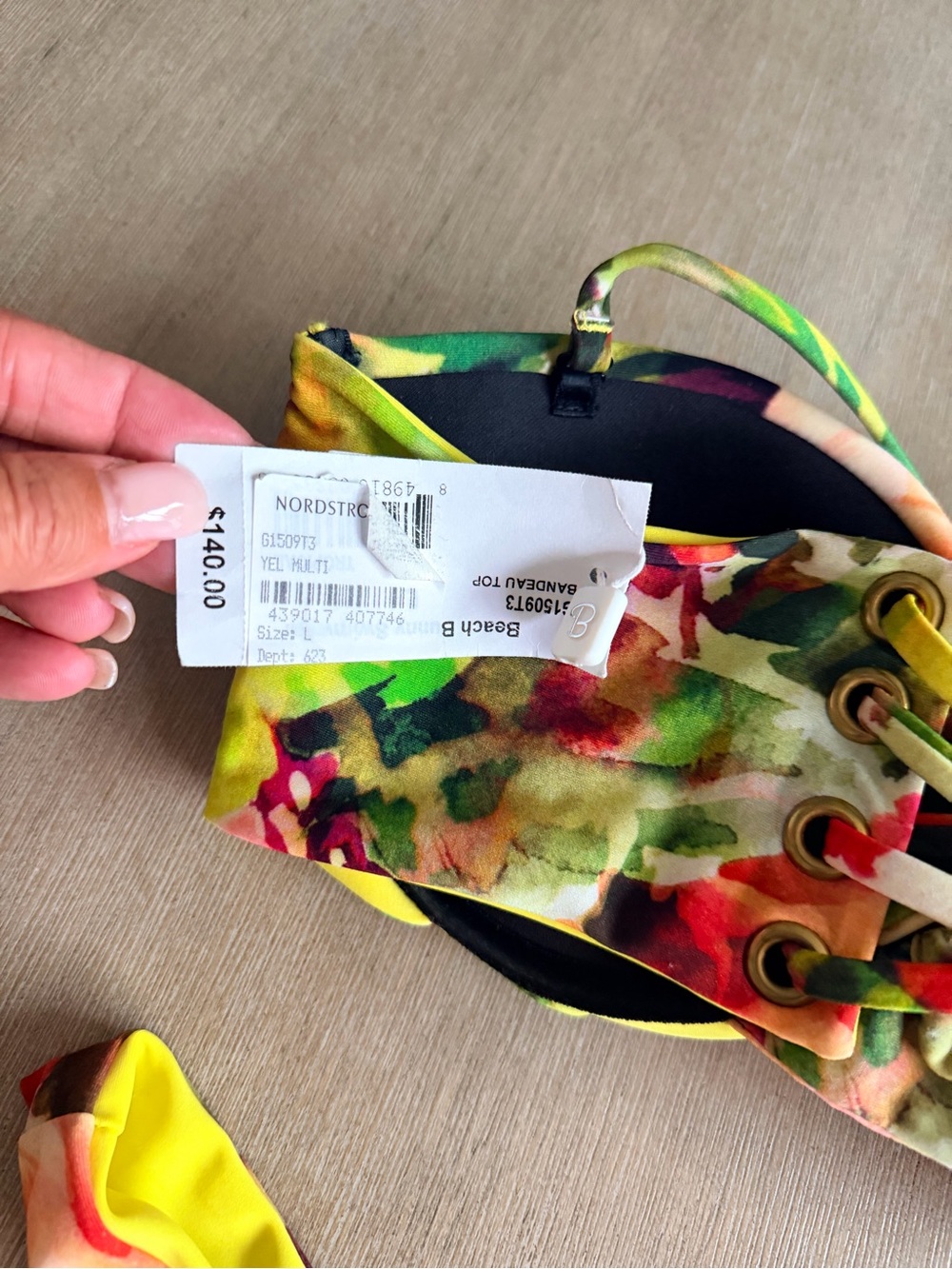 Beach bunny Floral yellow Print Bandeau Bikini Set - Large/XL - Picture 6 of 8
